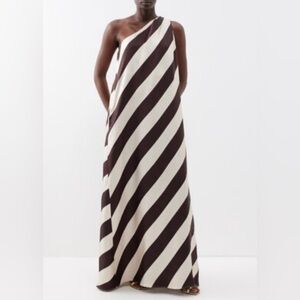 La Double J Brown Stripe Silk One Shoulder Long Dress size L
